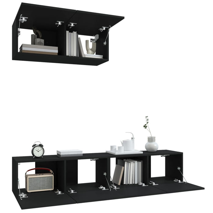 Set Mobili Porta TV 3 pz Nero in Legno Multistrato cod mxl 13240