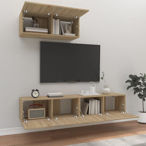 Set di Mobili Porta TV 3 pz Rovere Sonoma in Legno Multistrato 3114472