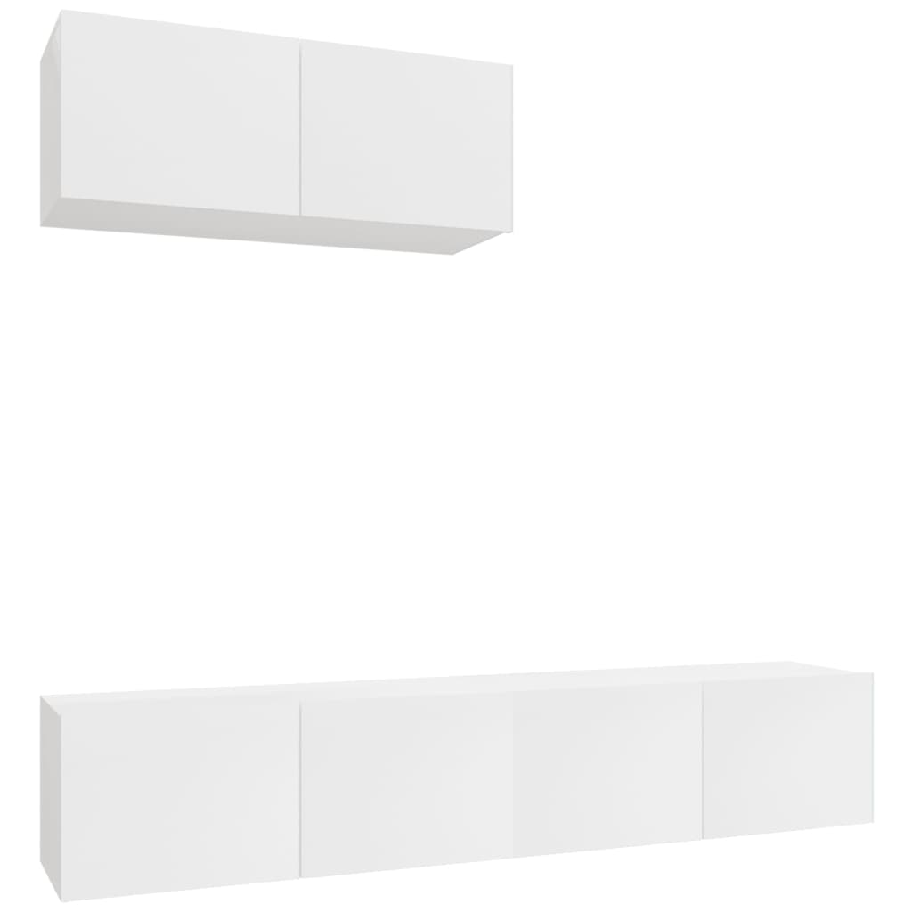 Set Mobili Porta TV 3 pz Bianco Lucido in Legno Multistrato 3114474