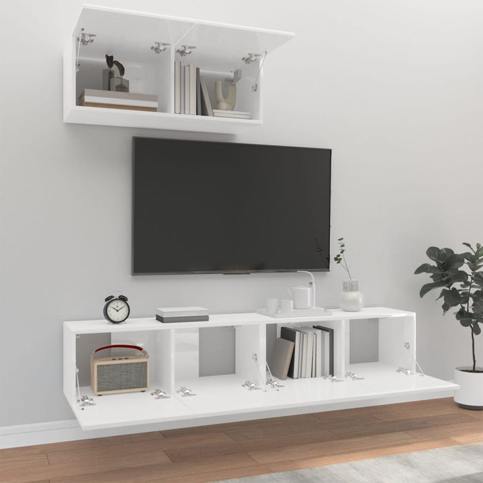 Set Mobili Porta TV 3 pz Bianco Lucido in Legno Multistrato 3114474