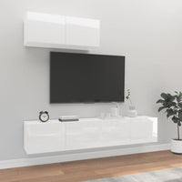 Set Mobili Porta TV 3 pz Bianco Lucido in Legno Multistrato 3114474