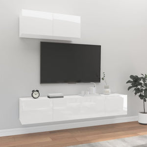 Set Mobili Porta TV 3 pz Bianco Lucido in Legno Multistrato 3114474