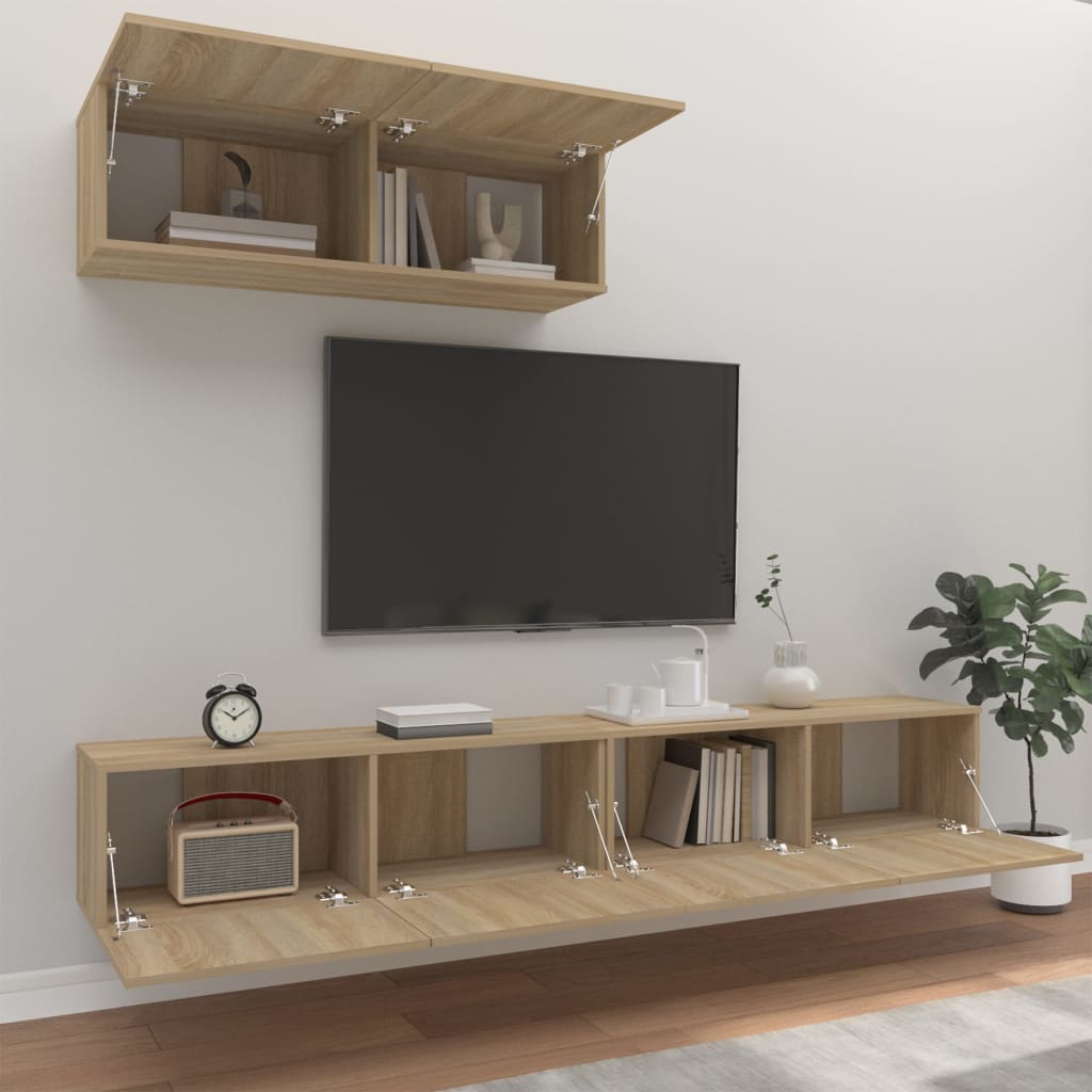 Set di Mobili Porta TV 3 pz Rovere Sonoma in Legno Multistrato 3114480