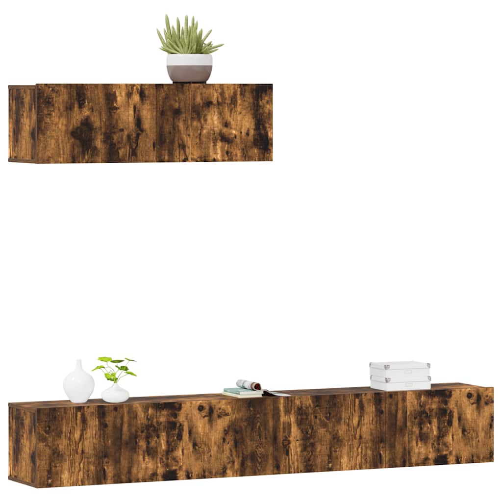 Set Mobili Porta TV 3 pz-Set di 3 Credenza per TV Rovere Fumo in Legno Multistrato 305024