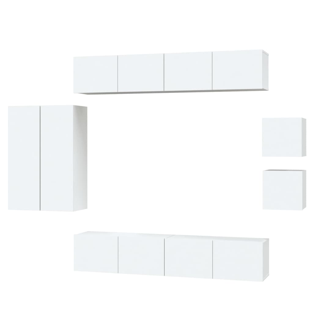 Set Mobili Porta TV 8pz Bianco in Legno Multistrato 3114486