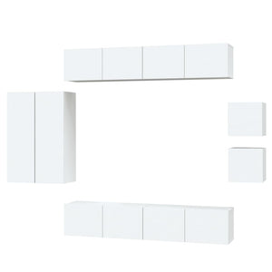 Set Mobili Porta TV 8pz Bianco in Legno Multistrato 3114486