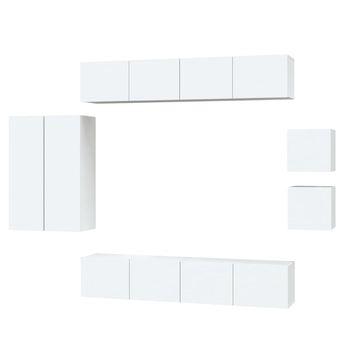 Set Mobili Porta TV 8pz Bianco in Legno Multistrato 3114486