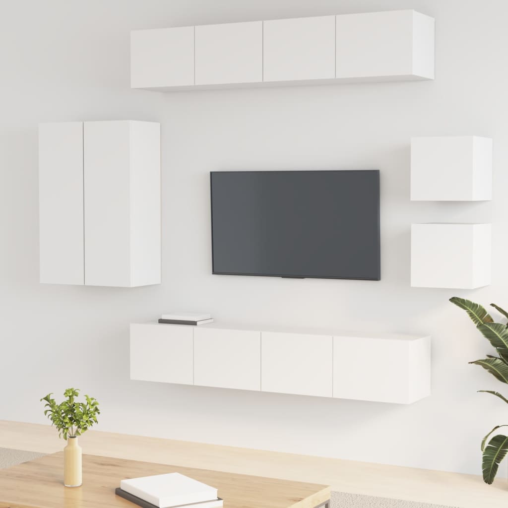 Set Mobili Porta TV 8pz Bianco in Legno Multistrato 3114486