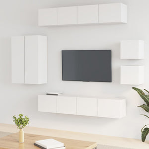 Set Mobili Porta TV 8pz Bianco in Legno Multistrato 3114486