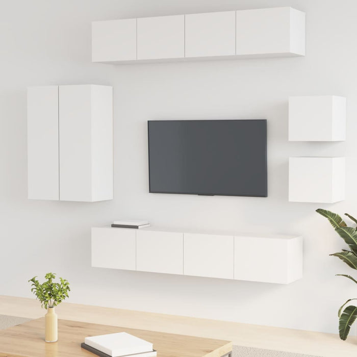 Set Mobili Porta TV 8pz Bianco in Legno Multistrato 3114486