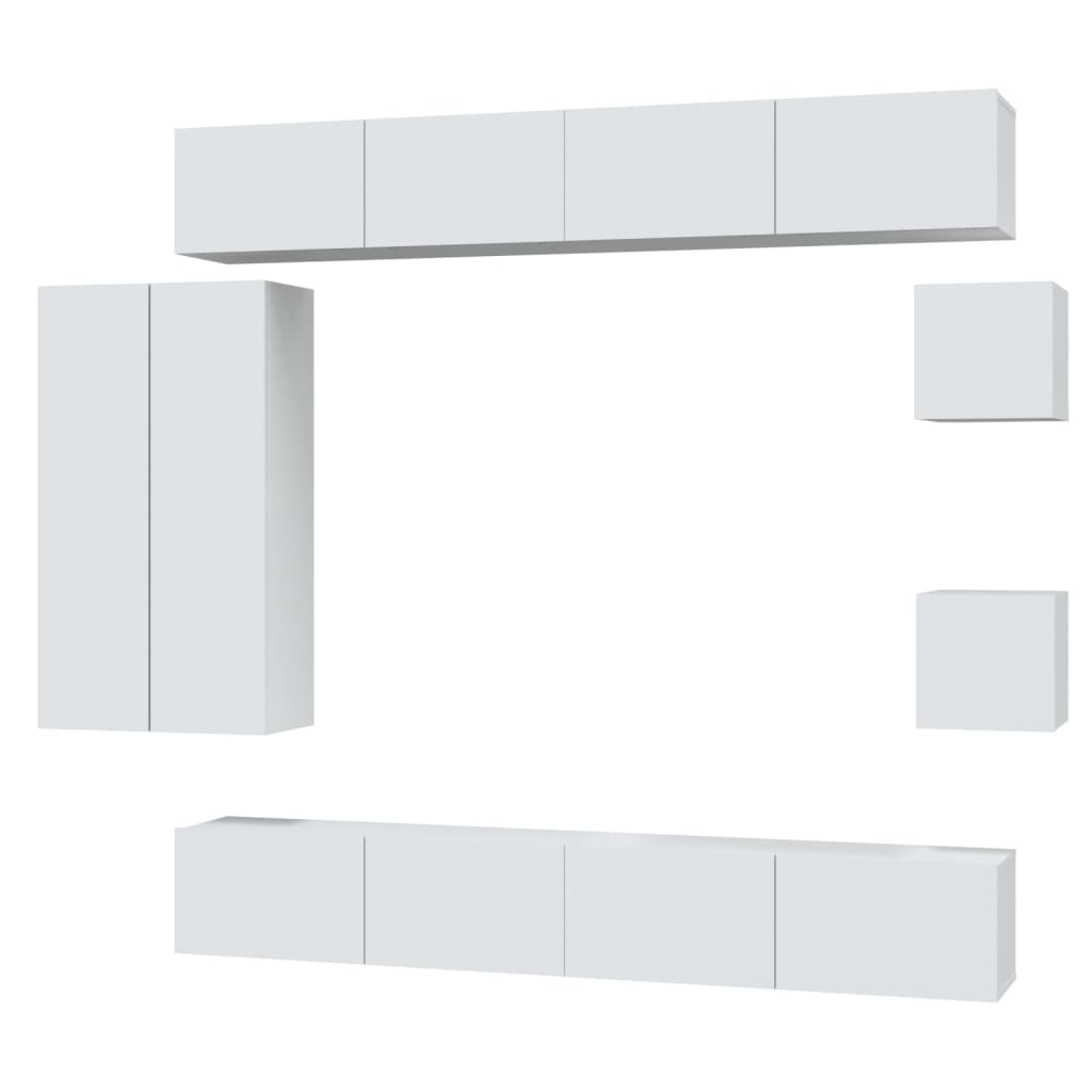 Set Mobili Porta TV 8pz Bianco in Legno Multistrato 3114494