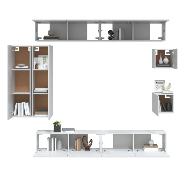 Set Mobili Porta TV 8pz Bianco in Legno Multistrato 3114494