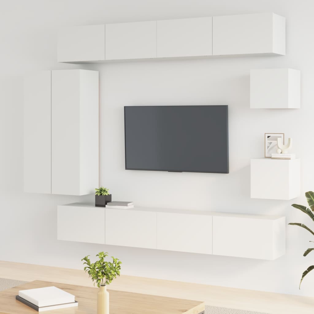 Set Mobili Porta TV 8pz Bianco in Legno Multistrato 3114494