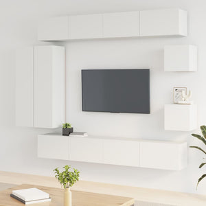 Set Mobili Porta TV 8pz Bianco in Legno Multistrato 3114494