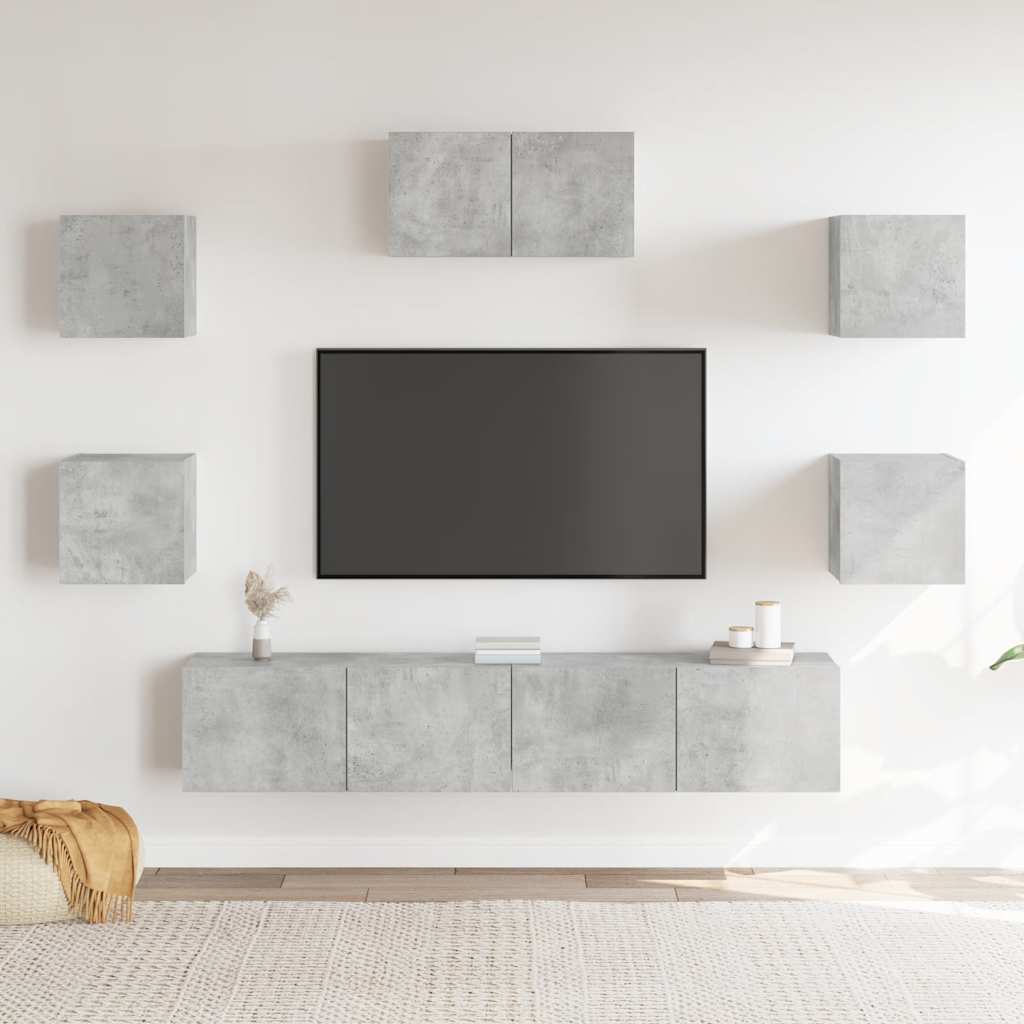 vidaXL Set di Mobili Porta TV 7 pz Grigio Cemento in Legno Multistrato