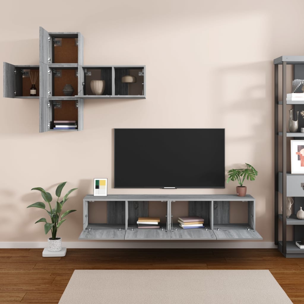 Set di Mobili Porta TV 7 pz Grigio Sonoma in Legno Multistrato cod mxl 20255