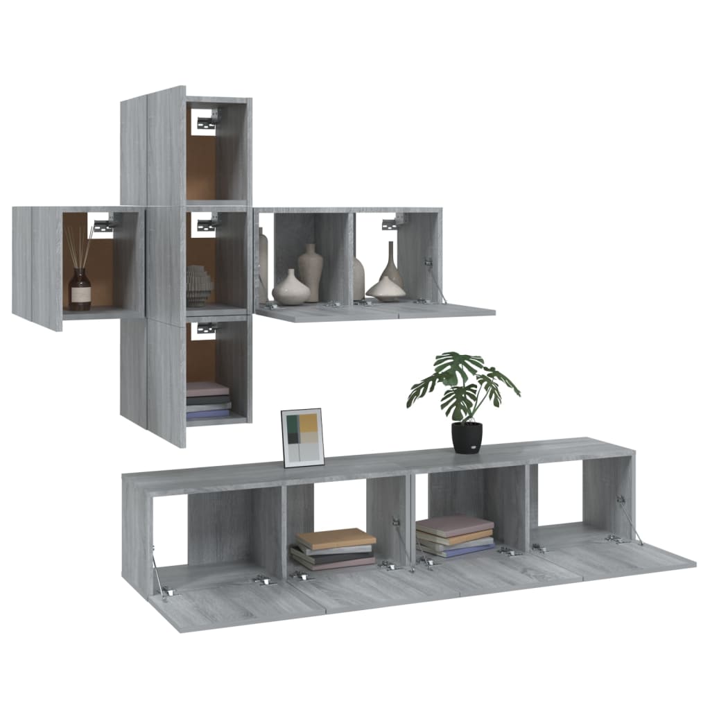 Set di Mobili Porta TV 7 pz Grigio Sonoma in Legno Multistrato cod mxl 20255