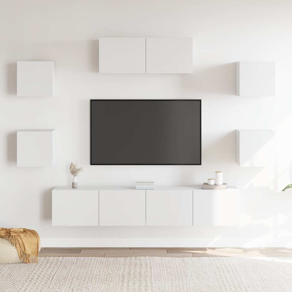 Set di Mobili Porta TV 7 pz Bianco in Legno Multistrato cod mxl 73372