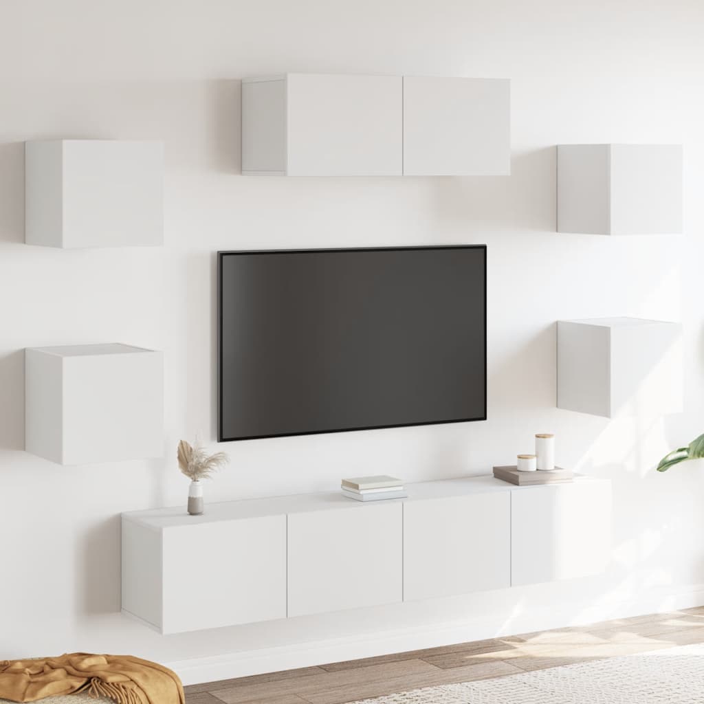 Set di Mobili Porta TV 7 pz Bianco in Legno Multistrato cod mxl 73372