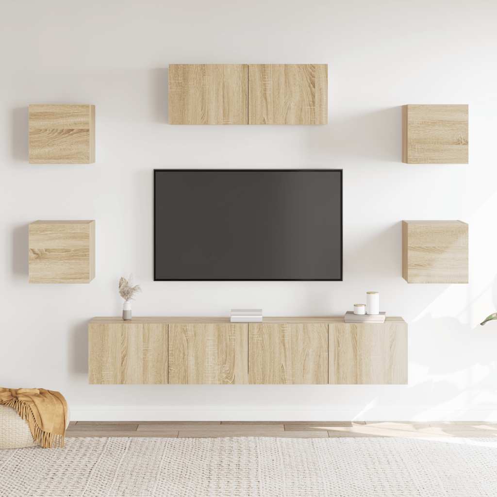Set di Mobili Porta TV 7 pz Rovere Sonoma in Legno Multistrato cod mxl 11936