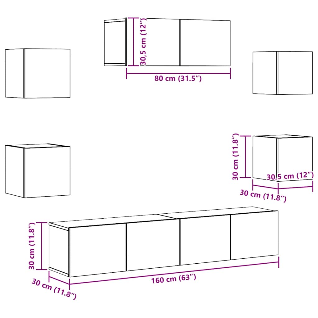 Set di Mobili Porta TV 7 pz Rovere Sonoma in Legno Multistrato cod mxl 11936