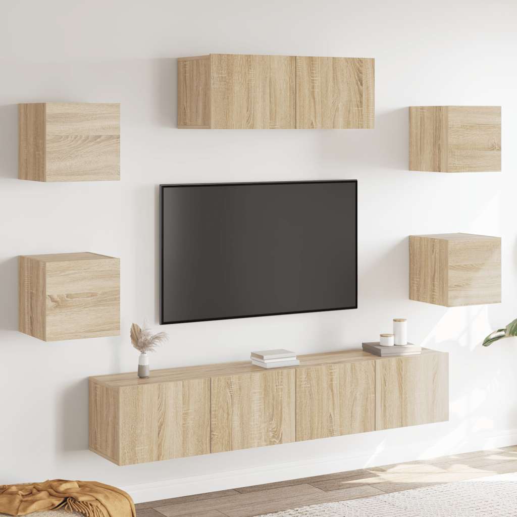 Set di Mobili Porta TV 7 pz Rovere Sonoma in Legno Multistrato cod mxl 11936