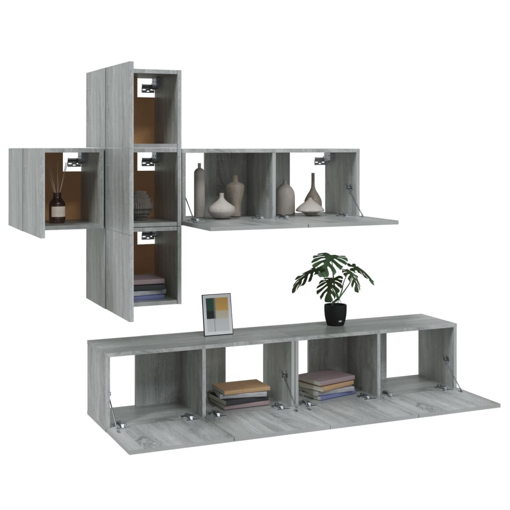 Set di Mobili Porta TV 7 pz Grigio Sonoma in Legno Multistrato cod mxl 20234