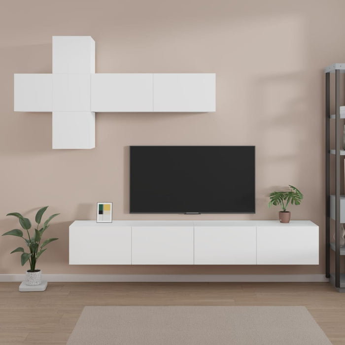 Set di Mobili Porta TV 7 pz Bianco in Legno Multistrato cod mxl 63084