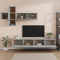 vidaXL Set di Mobili Porta TV 7 pz Grigio Cemento in Legno Multistrato