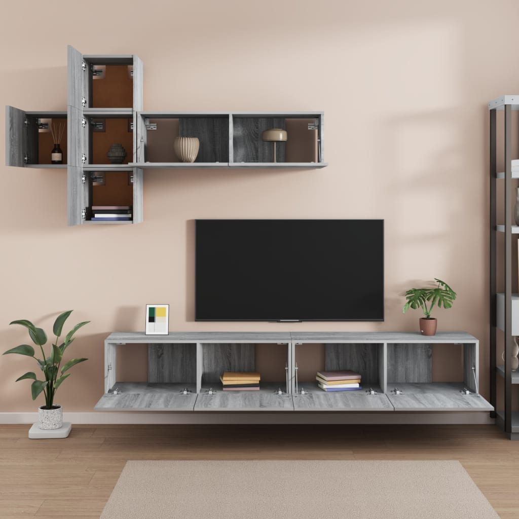 Set di Mobili Porta TV 7 pz Grigio Sonoma in Legno Multistrato 3114524
