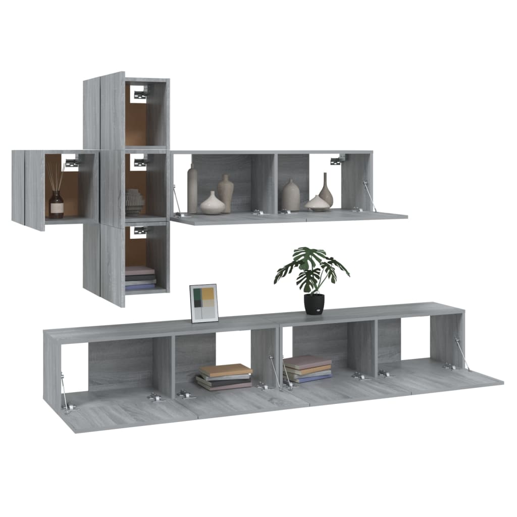 Set di Mobili Porta TV 7 pz Grigio Sonoma in Legno Multistrato cod mxl 22784