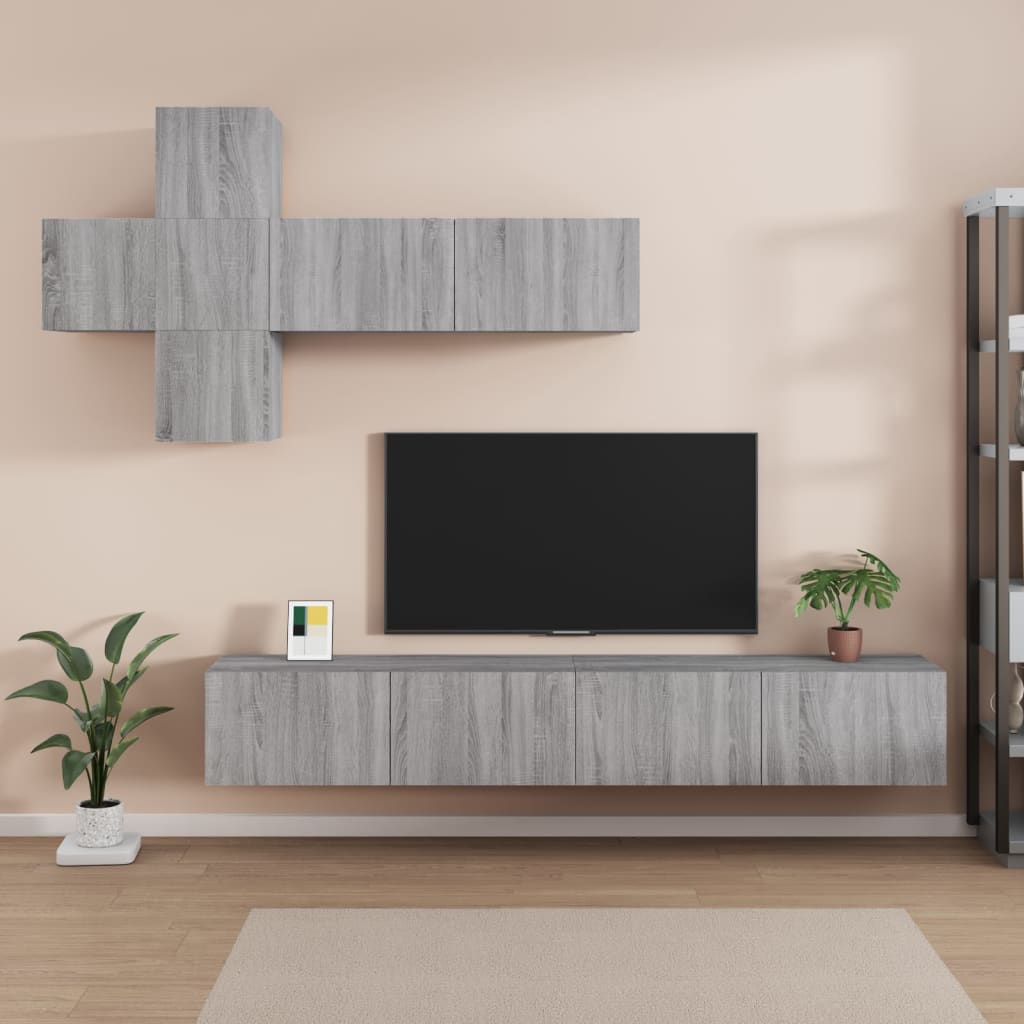 Set di Mobili Porta TV 7 pz Grigio Sonoma in Legno Multistrato cod mxl 22784