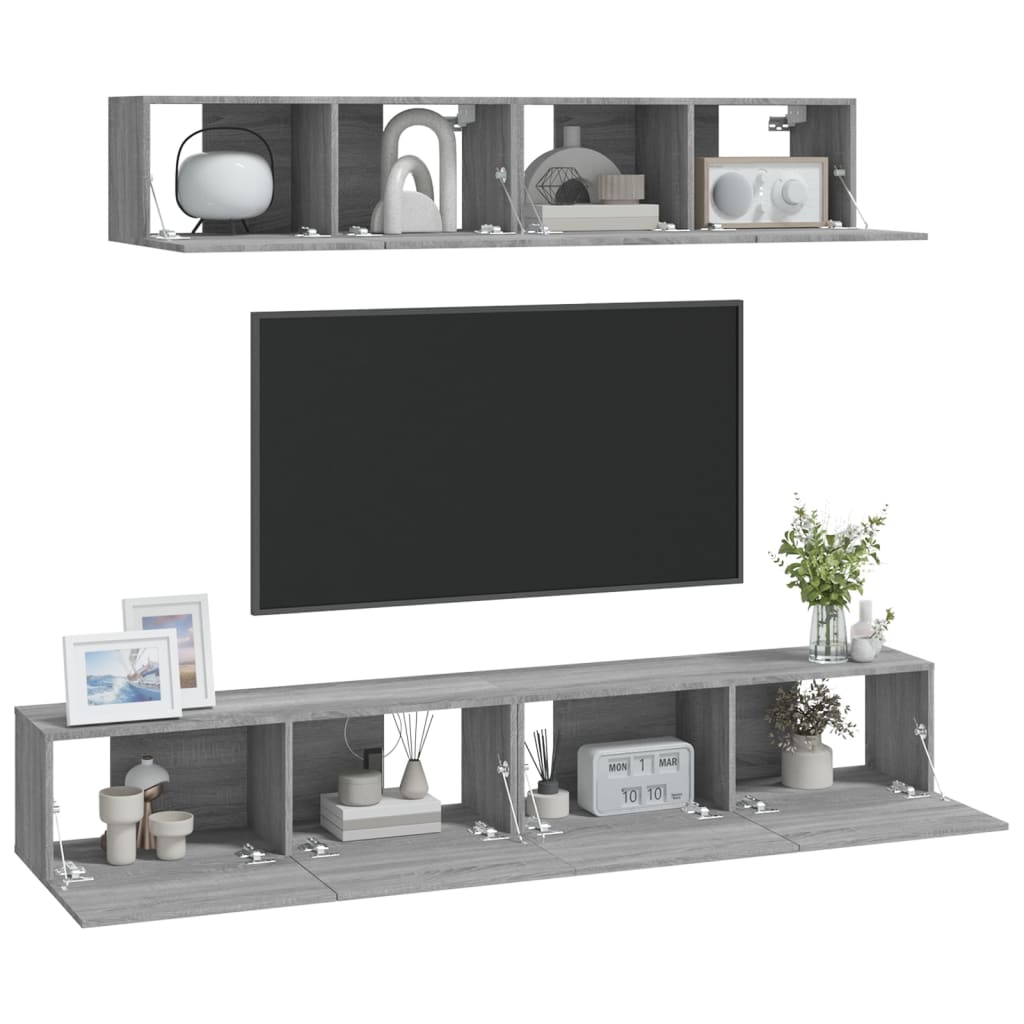 Set di Mobili Porta TV 4 pz Grigio Sonoma in Legno Multistrato 3114532