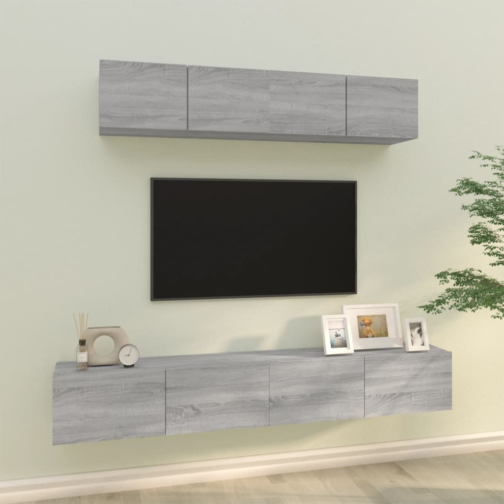 Set di Mobili Porta TV 4 pz Grigio Sonoma in Legno Multistrato 3114532