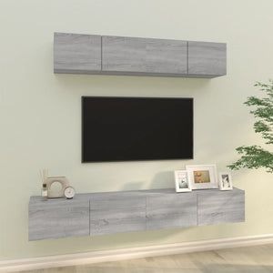 Set di Mobili Porta TV 4 pz Grigio Sonoma in Legno Multistrato 3114532