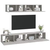 Set di Mobili Porta TV 4 pz Grigio Cemento in Legno Multistrato cod mxl 69355