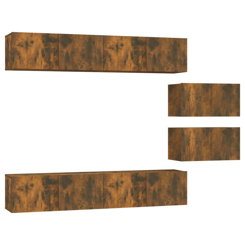 Set di Mobili Porta TV 6 pz Rovere Fumo in Legno Multistrato cod mxl 12130