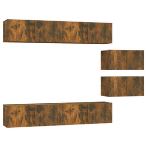 Set di Mobili Porta TV 6 pz Rovere Fumo in Legno Multistrato cod mxl 12130