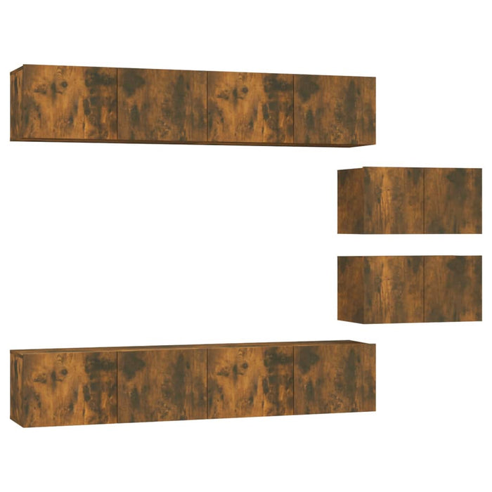 Set di Mobili Porta TV 6 pz Rovere Fumo in Legno Multistrato cod mxl 12130