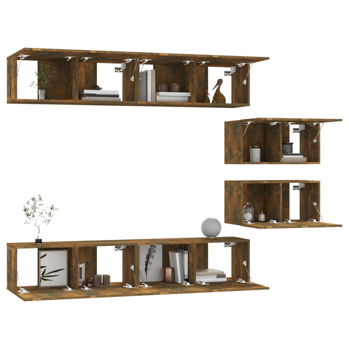 Set di Mobili Porta TV 6 pz Rovere Fumo in Legno Multistrato cod mxl 12130