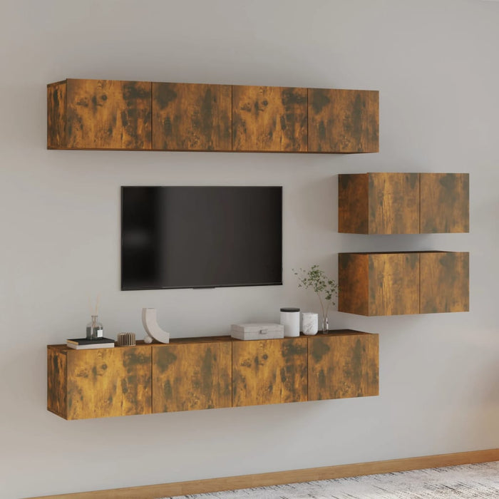 Set di Mobili Porta TV 6 pz Rovere Fumo in Legno Multistrato cod mxl 12130