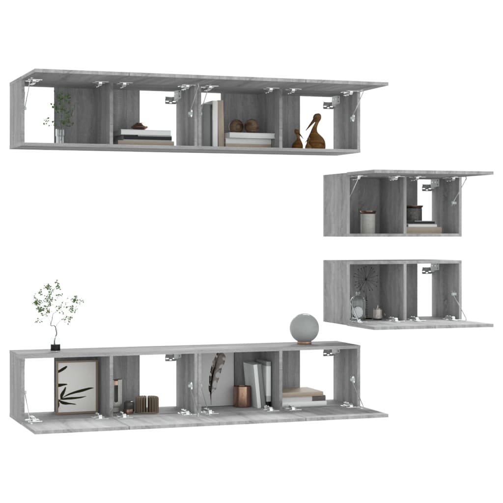 Set di Mobili Porta TV 6 pz Grigio Sonoma in Legno Multistrato 3114604