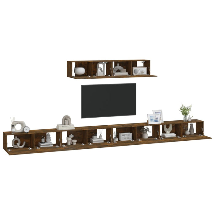 Set di Mobili Porta TV 6 pz Rovere Fumo in Legno Multistrato cod mxl 10160