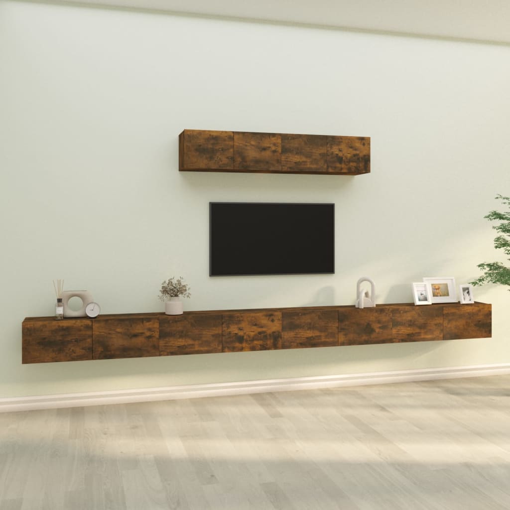 Set di Mobili Porta TV 6 pz Rovere Fumo in Legno Multistrato cod mxl 10160
