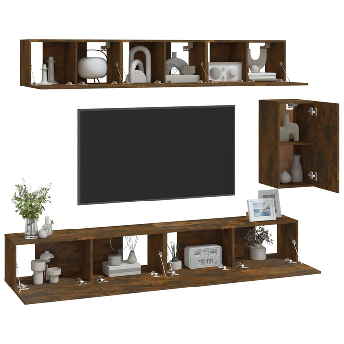 Set di Mobili Porta TV 6 pz Rovere Fumo in Legno Multistrato 3114619
