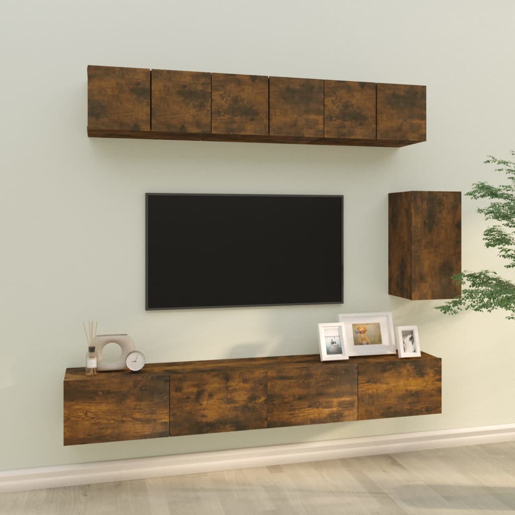 Set di Mobili Porta TV 6 pz Rovere Fumo in Legno Multistrato 3114619