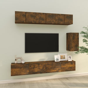 Set di Mobili Porta TV 6 pz Rovere Fumo in Legno Multistrato 3114619