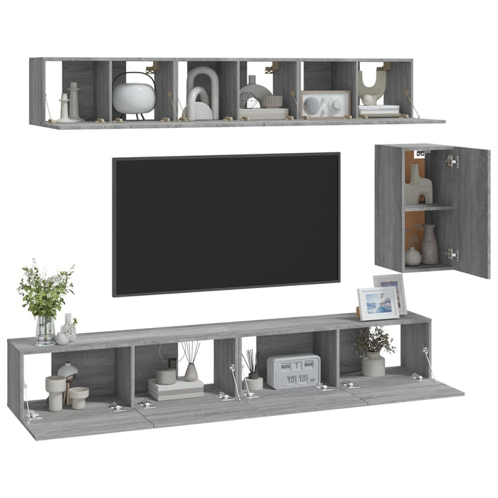 Set di Mobili Porta TV 6 pz Grigio Sonoma in Legno Multistrato cod mxl 26369