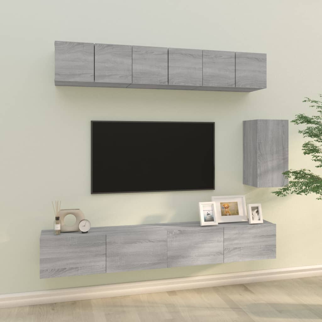 Set di Mobili Porta TV 6 pz Grigio Sonoma in Legno Multistrato cod mxl 26369