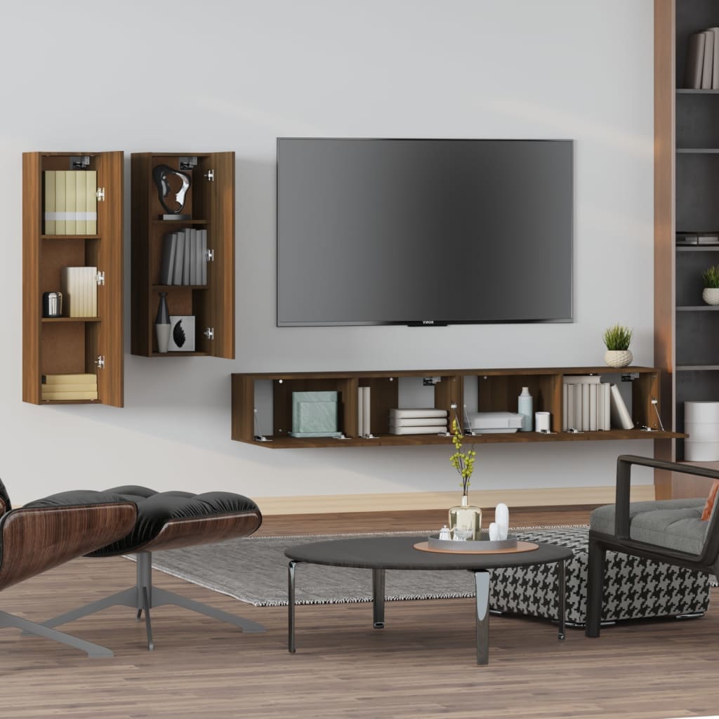 Set Mobili Porta TV 4 pz Rovere Marrone in Legno Multistrato 3114637